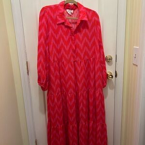 Pomander Place Red and Pink Zig Zag Dress XXL